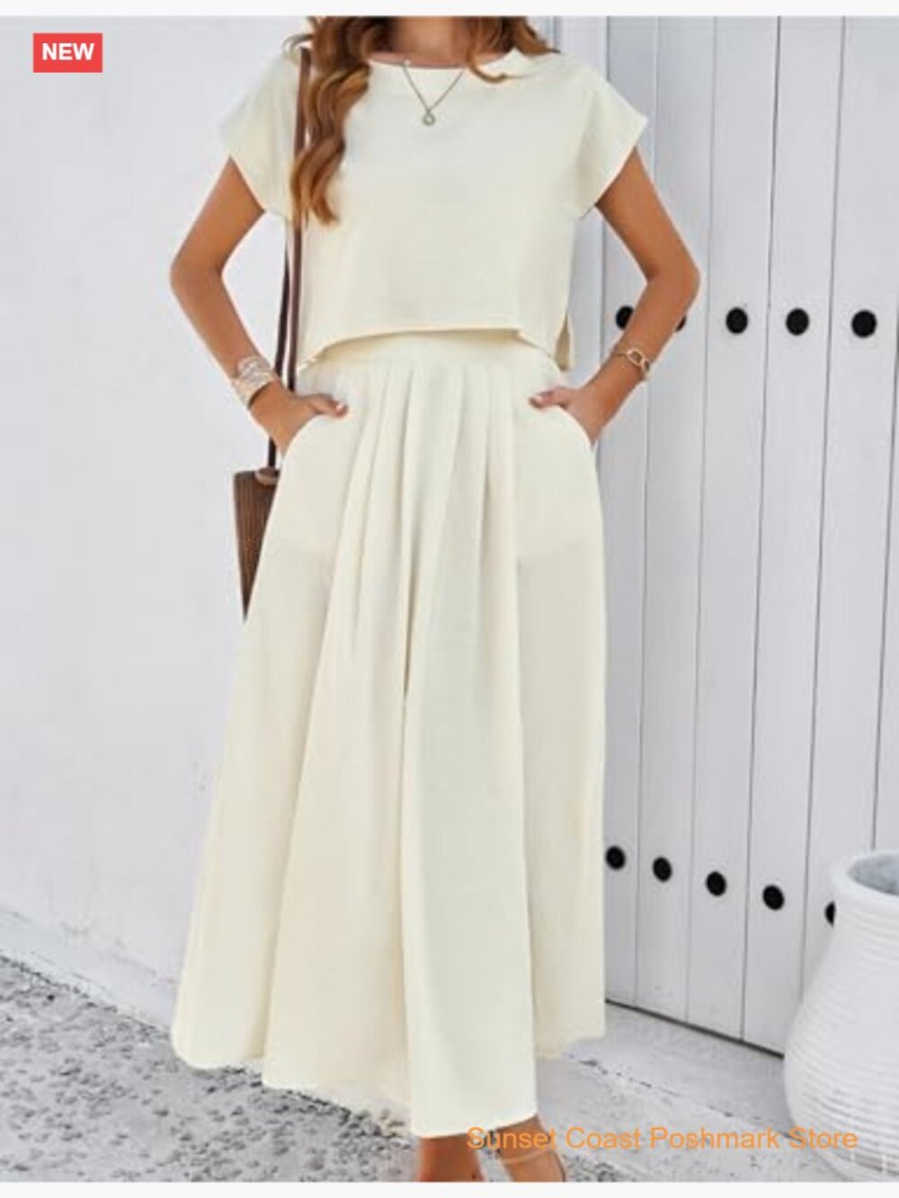 Cap Sleeve Top Elastic Waist Maxi Skirt Set with Pockets 100% Viscose - Picture 4 of 7